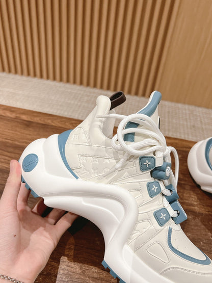 LV ARCHLIGHT SNEAKER IN WHITE MIX SKY BLUE EMBOSSED CALFSKIN