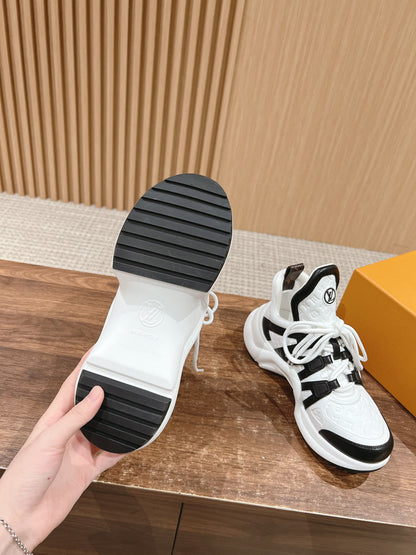 LV ARCHLIGHT SNEAKER IN WHITE MIX BLACK EMBOSSED CALFSKIN