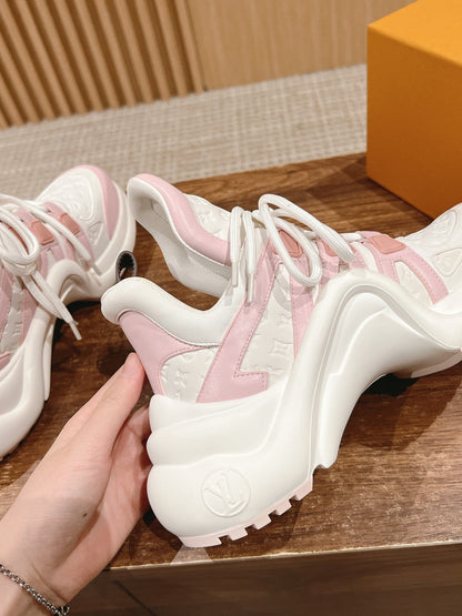 LV ARCHLIGHT SNEAKER IN WHITE MIX BABY PINK EMBOSSED CALFSKIN
