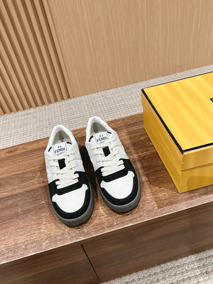 FENDI MATCH TRAINER IN BLACK MIX WHITE CALFSKIN AND HIGH-DENSIITY FABRIC