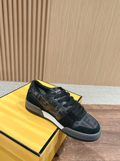 FENDI MATCH TRAINER IN BLACK CALFSKIN AND HIGH-DENSIITY FABRIC