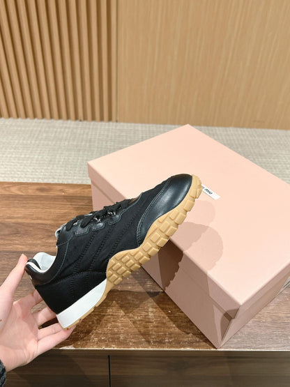 RUNNING SNEAKERS IN BLACK LAMBSKIN AND FABRIC ANTI-SLIP RUBBER SOLE