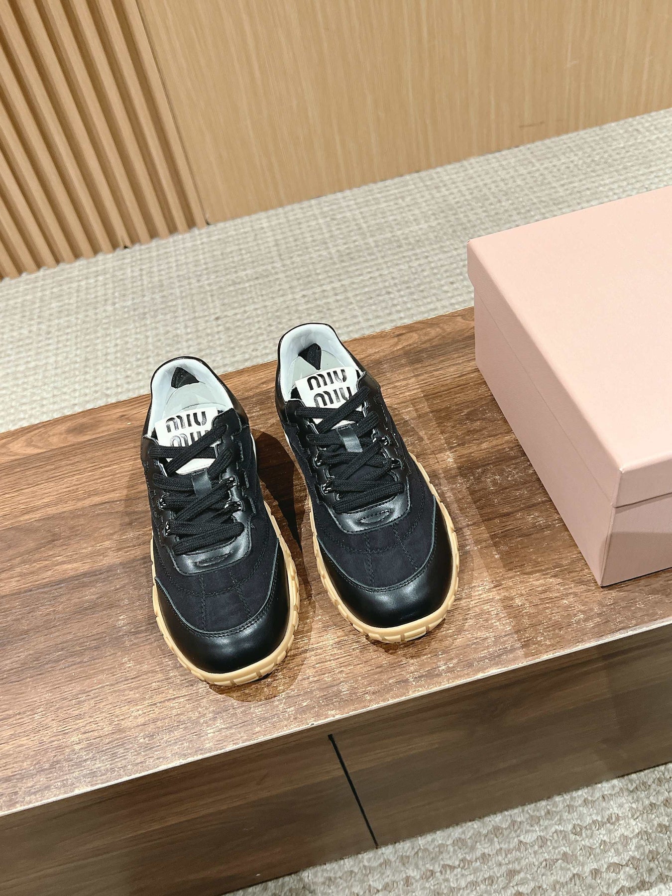 RUNNING SNEAKERS IN BLACK LAMBSKIN AND FABRIC ANTI-SLIP RUBBER SOLE