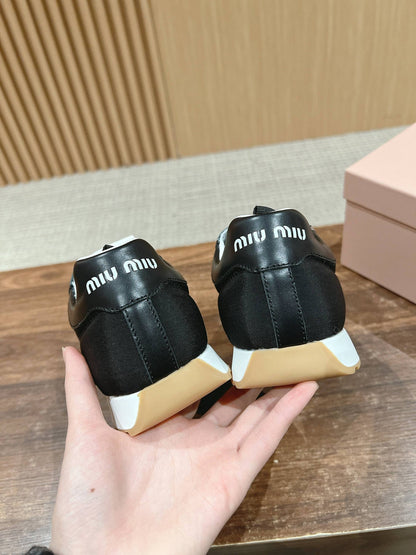 RUNNING SNEAKERS IN BLACK LAMBSKIN AND FABRIC ANTI-SLIP RUBBER SOLE