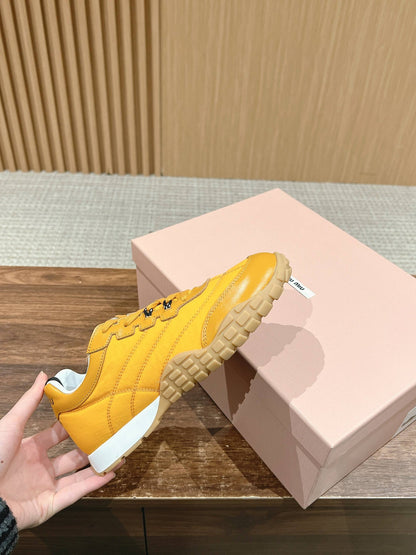 RUNNING SNEAKERS IN YELLOW LAMBSKIN AND FABRIC ANTI-SLIP RUBBER SOLE
