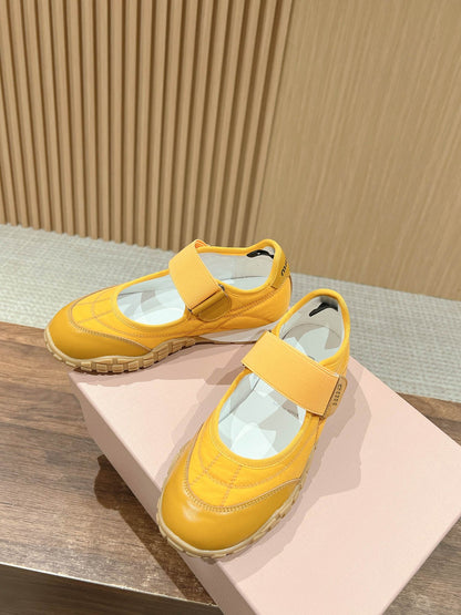 BALLET SHOES IN YELLOW LAMBSKIN AND FABRIC ANTI-SLIP RUBBER SOLE