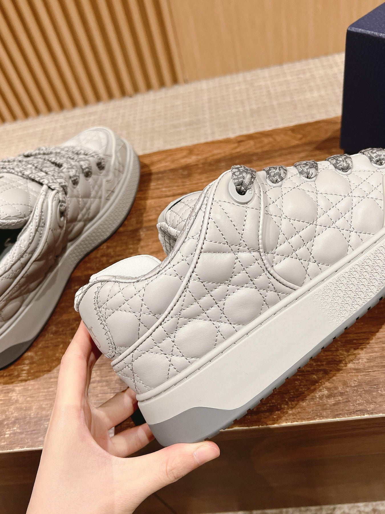 BY ERL B9S SKATER SNEAKER IN PALE GRAY CANNAGE LAMBSKIN