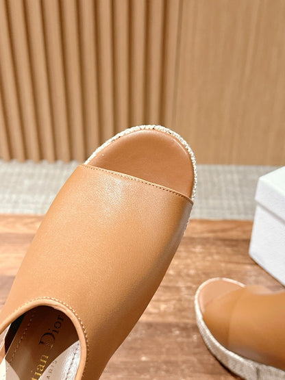 ATTITUDE WEDGE HIGH SLINGBACK 90MM IN BROWN CALFSKIN CANVAS SOLE