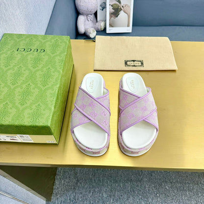 GG SLIDE SANDAL PASTEL PINK CANVAS CROSS STRAPS