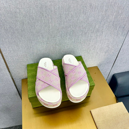GG SLIDE SANDAL PASTEL PINK CANVAS CROSS STRAPS