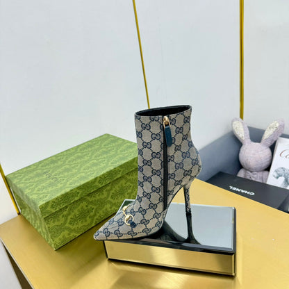 GG HORSEBIT ANKLE BOOT IN PALE GRAY MONOGRAM CANVAS