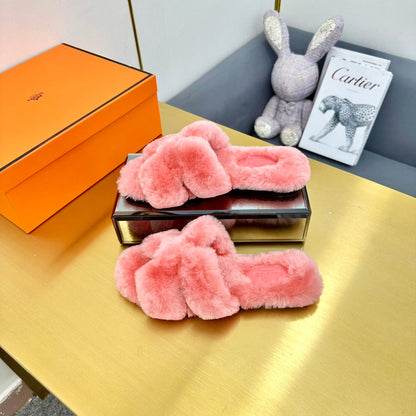 ORAN SHEARLING SANDALS DARK PINK
