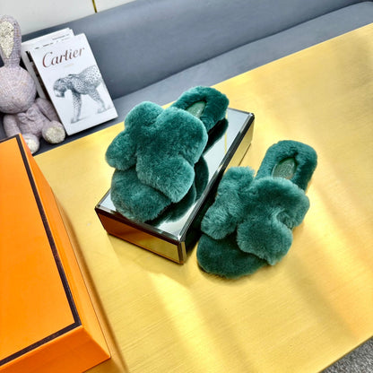 ORAN SHEARLING SANDALS TEAL GREEN
