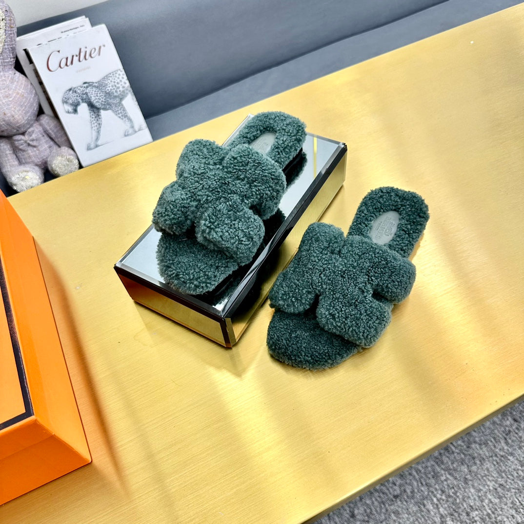 0RAN SHEARLING SANDALS FOREST GREEN