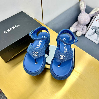 GROSGRAIN SANDAL IN COBALT BLUE FABRIC