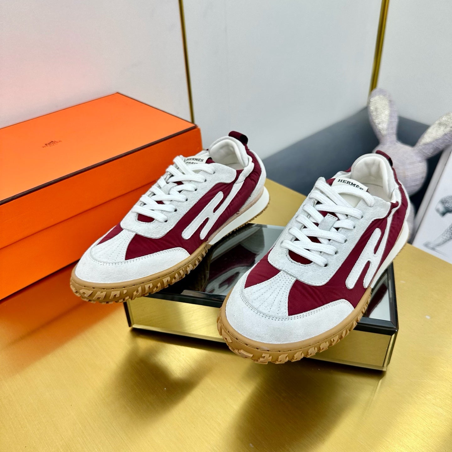 JET SNEAKER IN WHITE MIX SANGRIA RED SUEDE