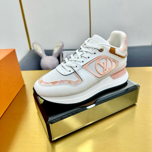NEO RUN AWAY SNEAKER IN WHITE MIX PEACH PINK CALFSKIN