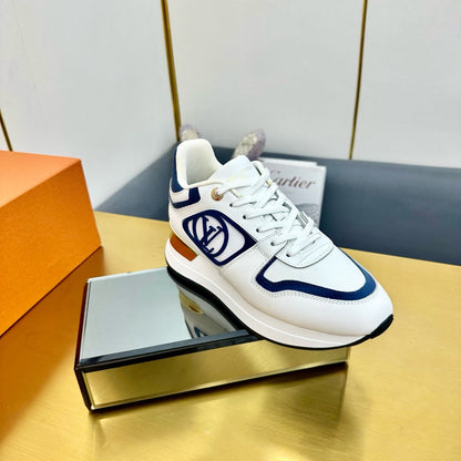 NEO RUN AWAY SNEAKER IN WHITE MIX COBALT BLUE CALFSKIN