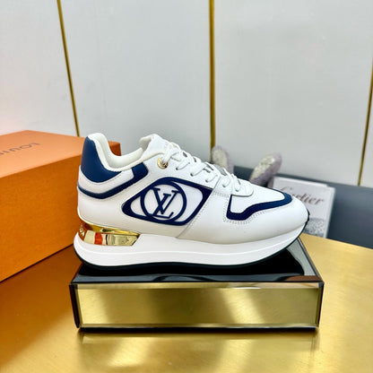 NEO RUN AWAY SNEAKER IN WHITE MIX COBALT BLUE CALFSKIN