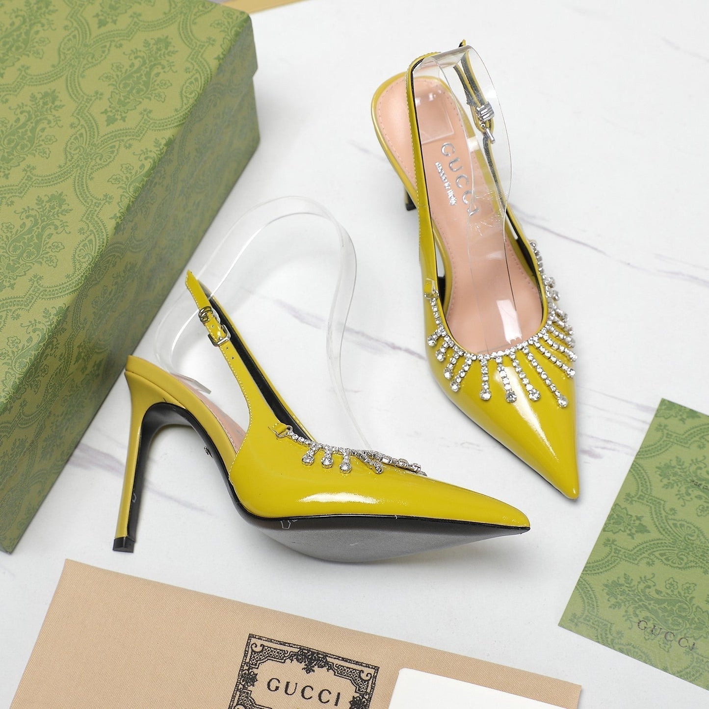 GG CRYSTAL HIGH HEEL SANDAL LEMON LAMBSKIN
