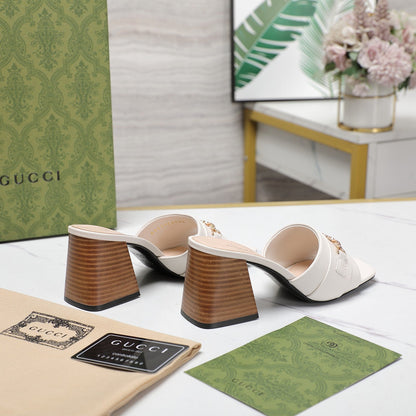 GG High Heels Half Slippers White