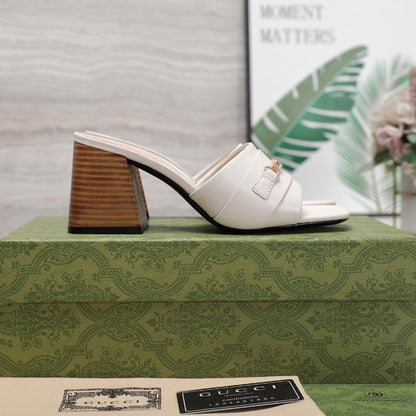 GG High Heels Half Slippers White