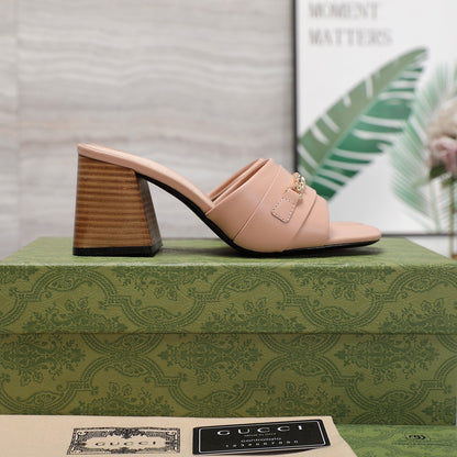 GG High Heels Half Slippers Pink