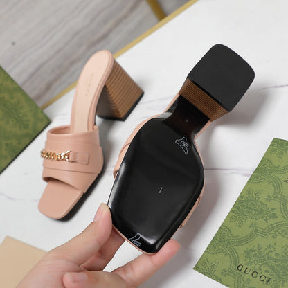 GG High Heels Half Slippers Pink