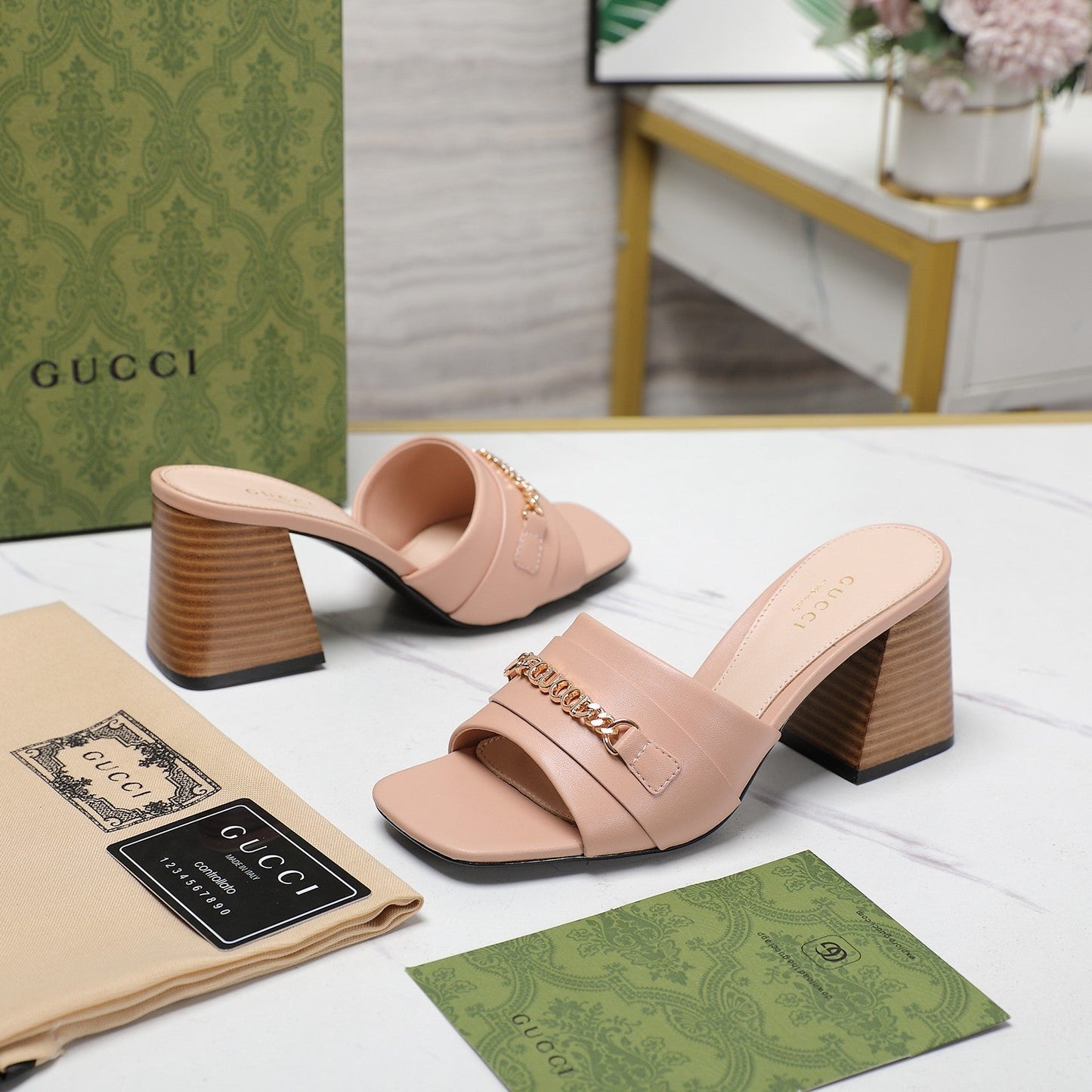 GG High Heels Half Slippers Pink