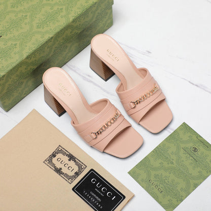 GG High Heels Half Slippers Pink