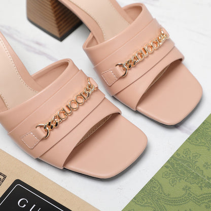 GG High Heels Half Slippers Pink