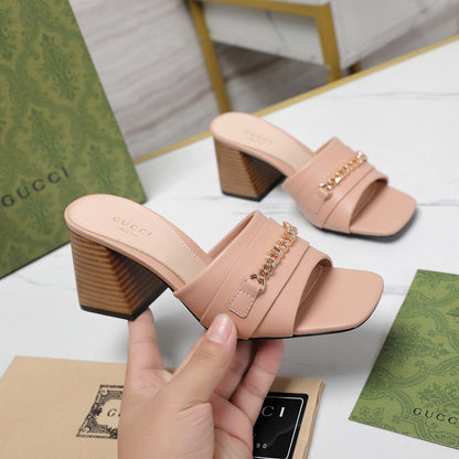 GG High Heels Half Slippers Pink