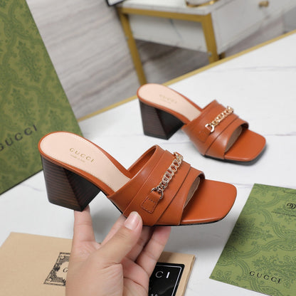 GG High Heels Half Slippers Orange