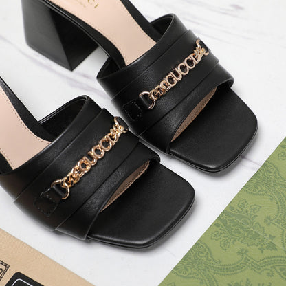 GG High Heels Half Slippers Black