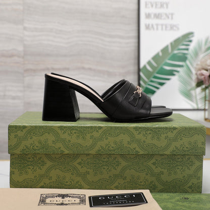 GG High Heels Half Slippers Black