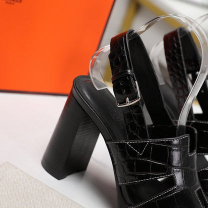 ERIS 95 SANDAL BLACK CALFSKIN PATTERNED