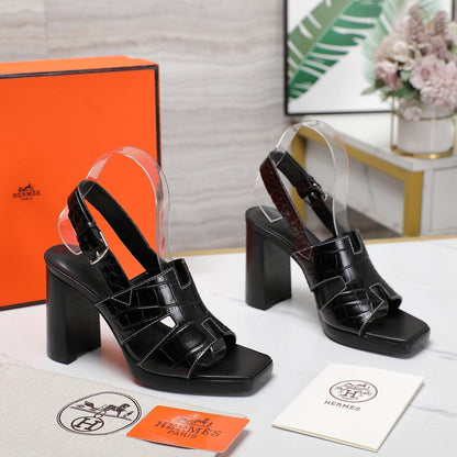 ERIS 95 SANDAL BLACK CALFSKIN PATTERNED