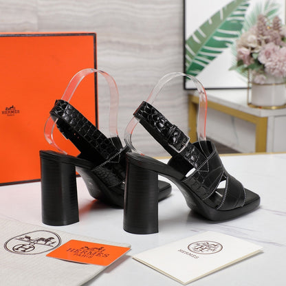 ERIS 95 SANDAL BLACK CALFSKIN PATTERNED