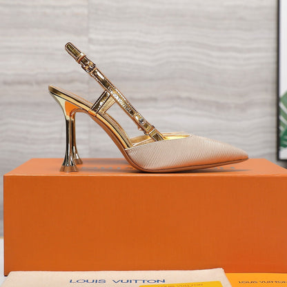LV WOMEN BLOSSOM SLINGBACK PUMP IN GOLDEN EMBROIDERED FABRIC