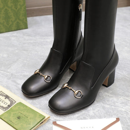 GG HORSEBIT KNEE HIGH BOOTS IN BLACK SHEEPSKIN