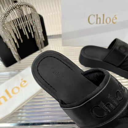 MILA FLAT SLIDES 5 CM IN BLACK CALFSKIN AND RE-NYLON
