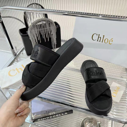 MILA FLAT SLIDES 5 CM IN BLACK CALFSKIN AND RE-NYLON