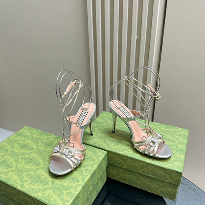 CRYSTAL HORSEBIT STRAPPY SANDAL 10.5CM IN PASTEL YELLOW PATENT LEATHER