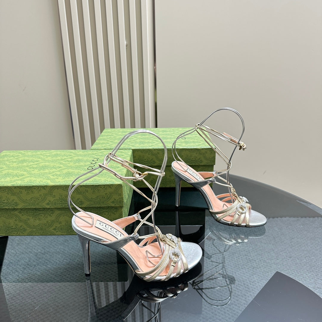 CRYSTAL HORSEBIT STRAPPY SANDAL 10.5CM IN PASTEL YELLOW PATENT LEATHER