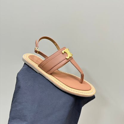 LYMPIA TRIOMPHE THONG IN CALFSKIN TAN