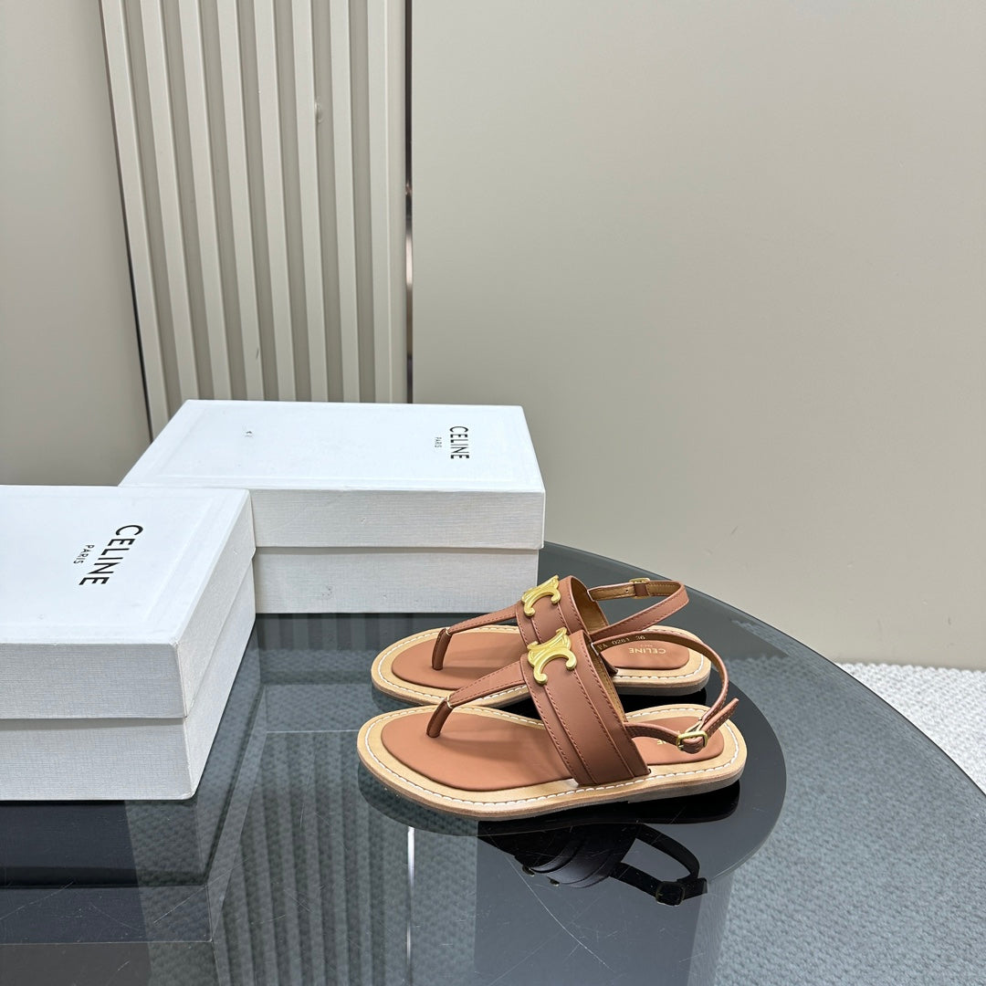 LYMPIA TRIOMPHE THONG IN CALFSKIN TAN