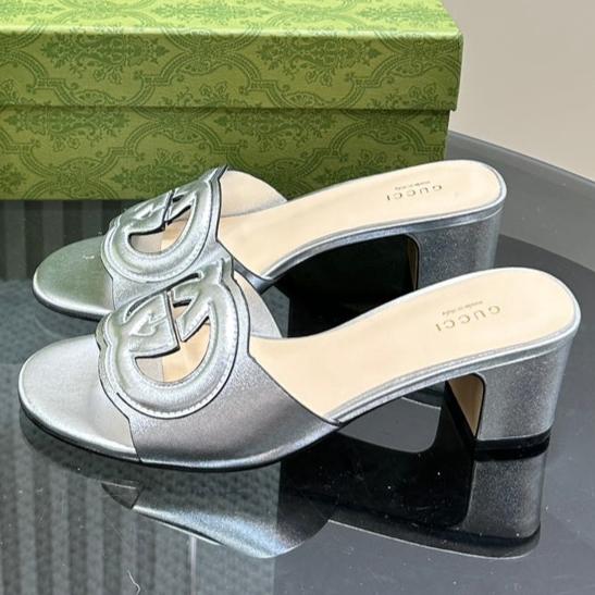 MID-HEEL 5 CM MULE IN SILVER CALFSKIN