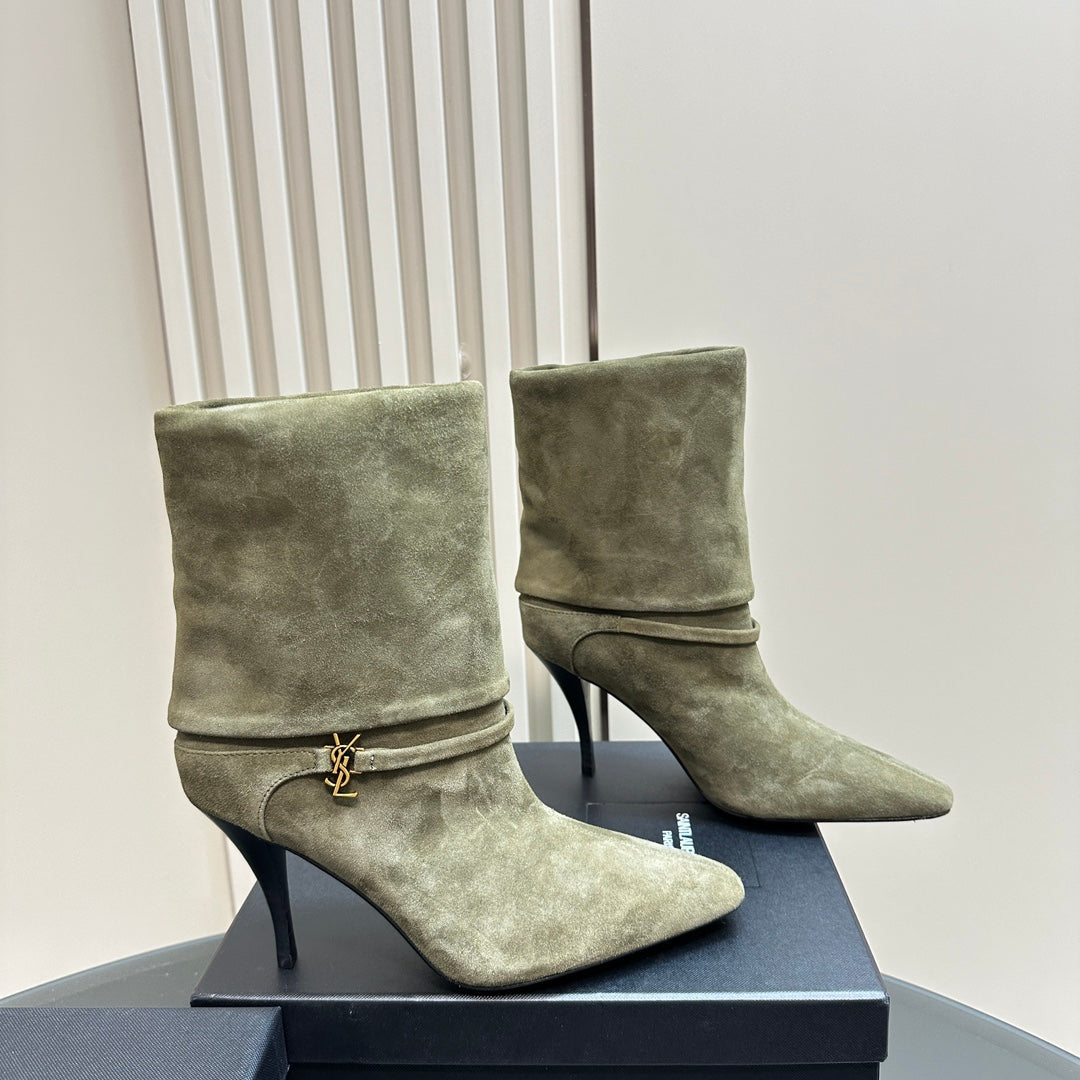 NIKI BOOTIES IN BASIL GREEN SUEDE