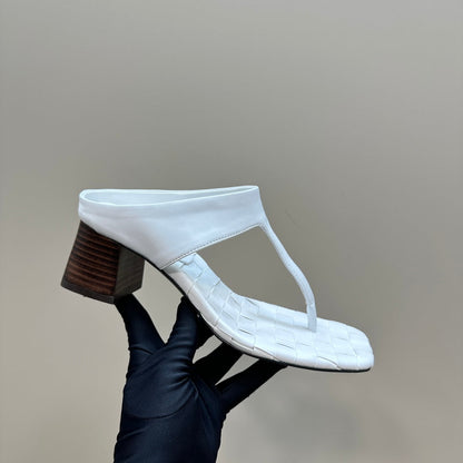 MARELLA THONG IN WHITE LEATHER WITH SIGNATURE INTRECCIATO INSOLE 55 MM