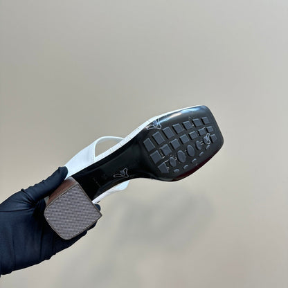 MARELLA THONG IN WHITE LEATHER WITH SIGNATURE INTRECCIATO INSOLE 55 MM